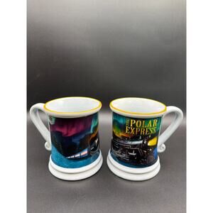 Pair of 2 The Polar Express Ceramic Coffee Mugs Warner Bros Christmas Train Cups